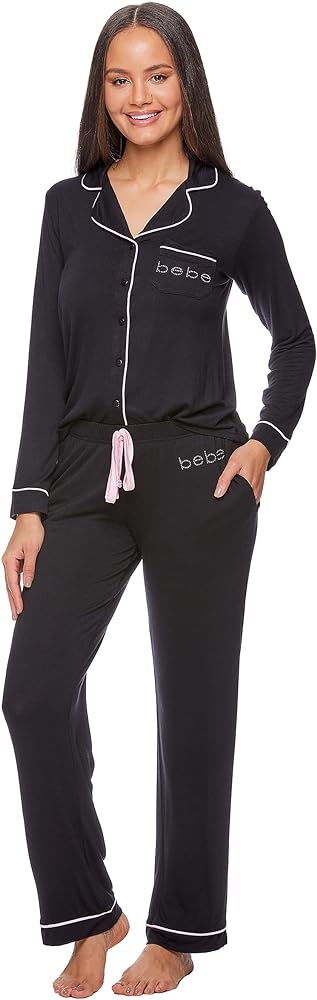 bebe Womens Pajama Sets - PJ Set for Women - Pajamas for Women Logo - Long Sleeve Pajama Set for Women