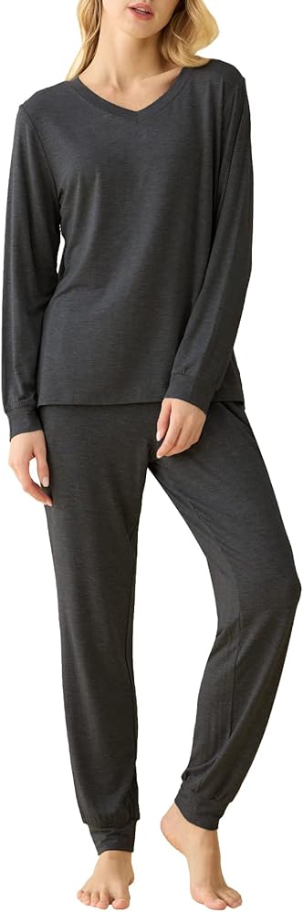 Latuza Women's Viscose Long Sleeves Top Jogger Pants Pajamas Set