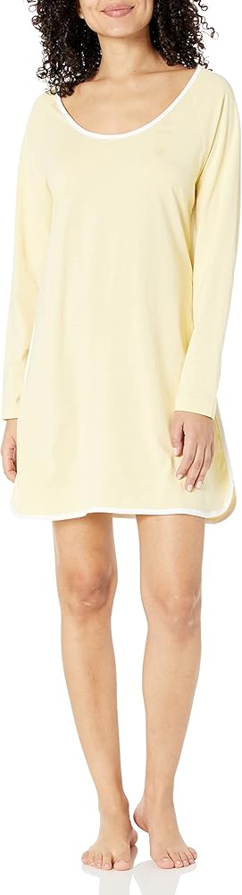 Cosabella Women's Plus Size Florida Lounge Long Sleeve Sleep Shirt, Limone/White, 3X