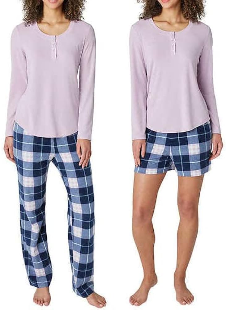 Eddie Bauer Women's 3-Piece Waffle Knit Pajama Set (Purple, X-Large)