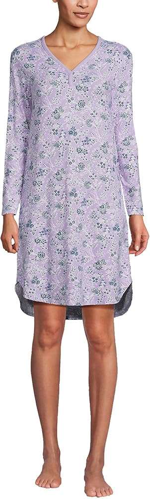 Lands' End Women's Cozy Gown Sleep Set - Shirt Gown and Mask