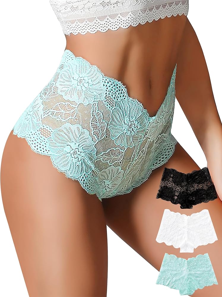 Lace Boyshorts Panties for Women, High Waisted Sexy Underwear Plus Size Soft Stretch Panties Full Coverage Boy Shorts