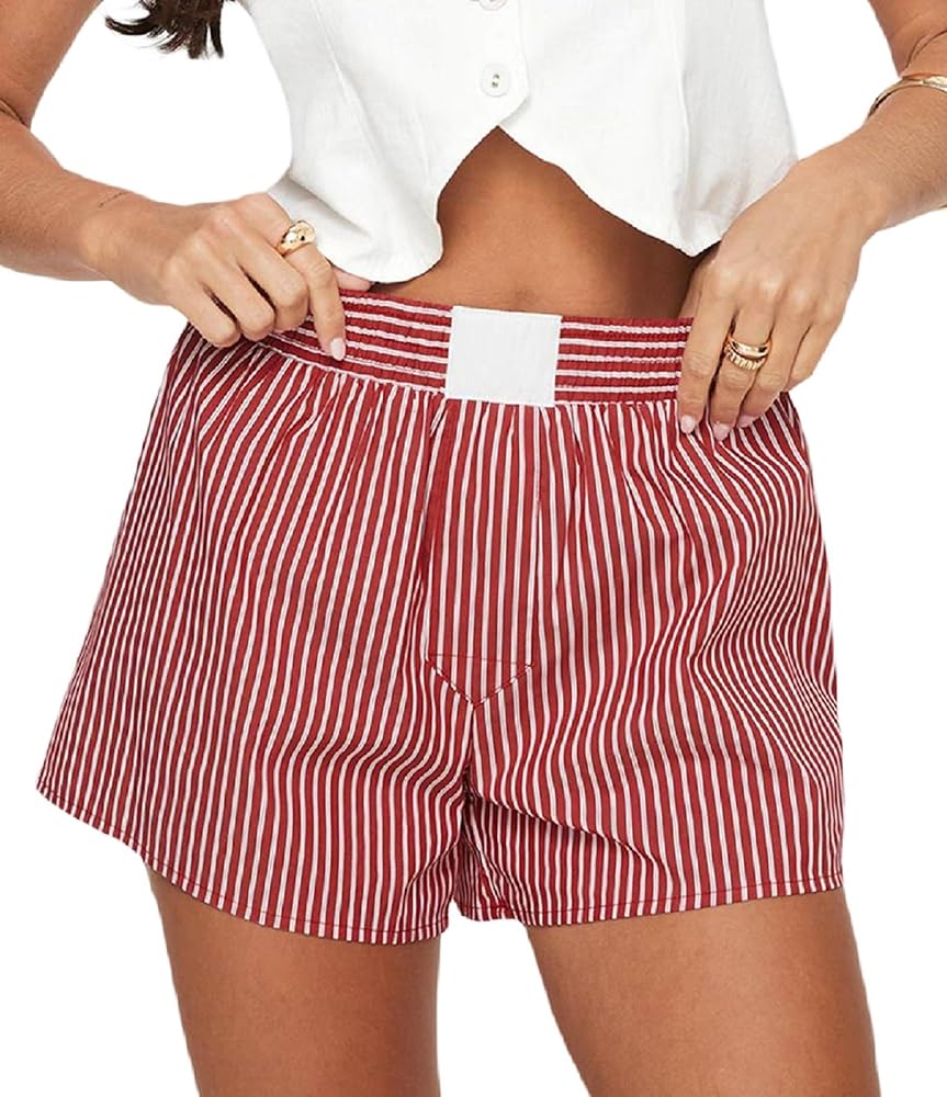 Y2k Cute Lounge Shorts for Women Plaid Print Sleep Shorts Elastic Waist Button Front Pajama Shorts Bottoms