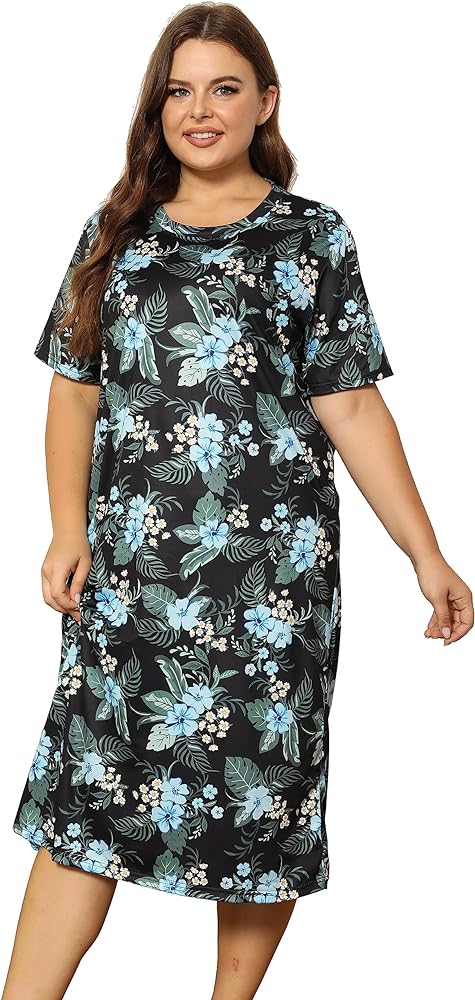 Vozanet Women Plus Size Nightgown Lovely Flowers Patterns Nightdress Long Dress Bohemian Nightshirt Size XL to 5XL