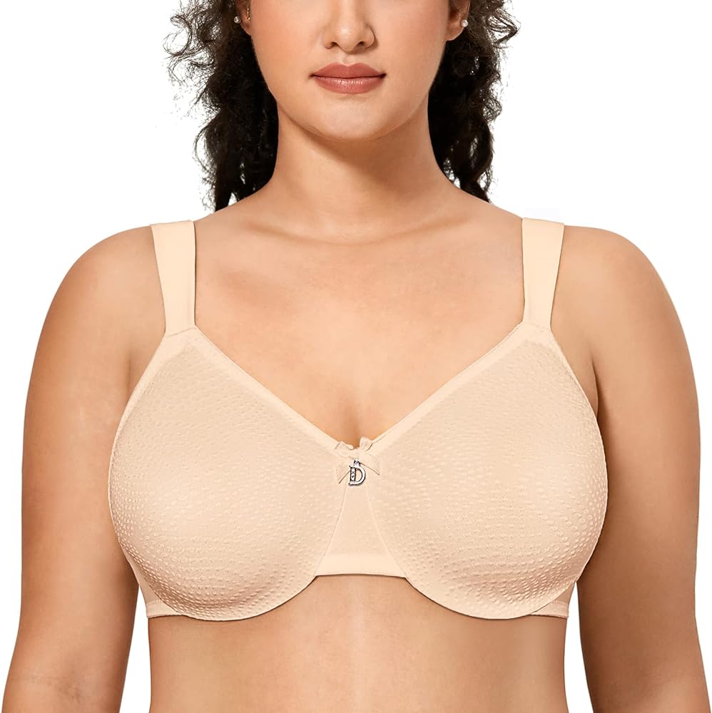 DELIMIRA Women's Minimizer Bra Plus Size Full Coverage Unlined Support Underwire