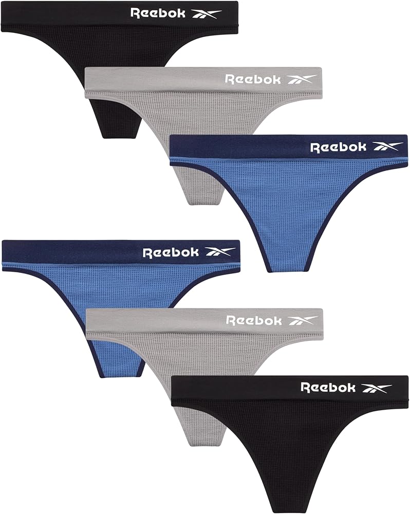 Reebok Women's Thongs - 6 Pack Performance Seamless Thongs for Women Sexy Panties - Breathable Underwear for Women (S-XL)