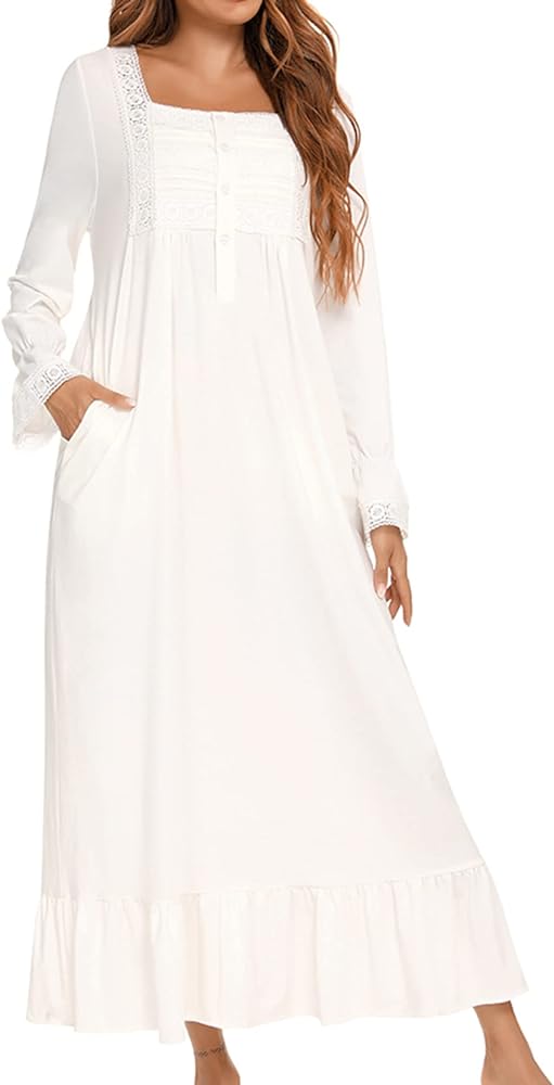 Women's Victorian Nightgown Long Sleeve Nightgowns Vintage Autumn Night Shirt