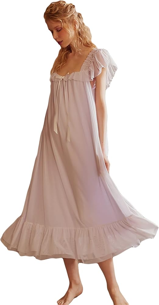 Women's Vintage Victorian Nightgown Summer Sleepwear Sleeveless Lounge Dress