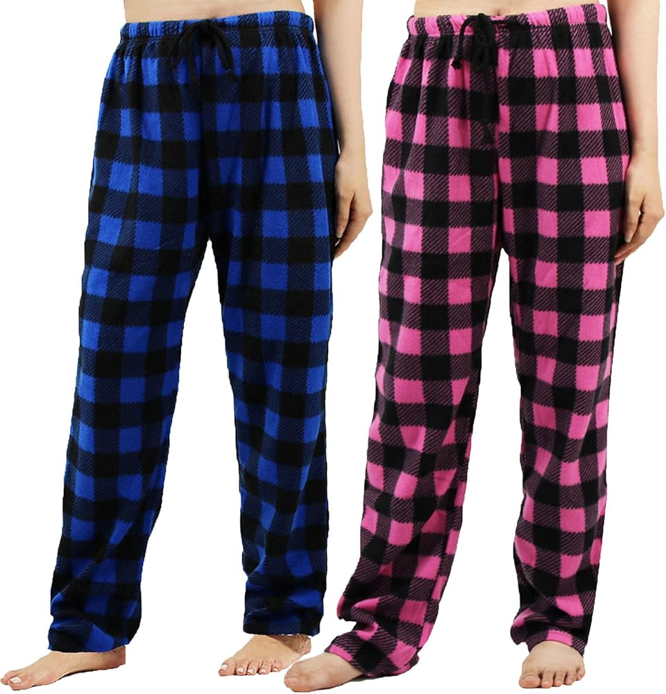 LANBAOSI Christmas Pajama Pants for Women Fuzzy Pack Long Fleece Buffalo Plaid Pj Bottoms Soft Drawstring Lounge Sleepwear