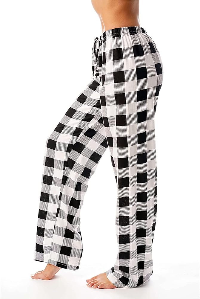 Pajama Pants for Women Buffalo Plaid Pajama Pants Casual Loose Wide Leg Pants Stretch High Waisted Lounge Pants Sleepwear