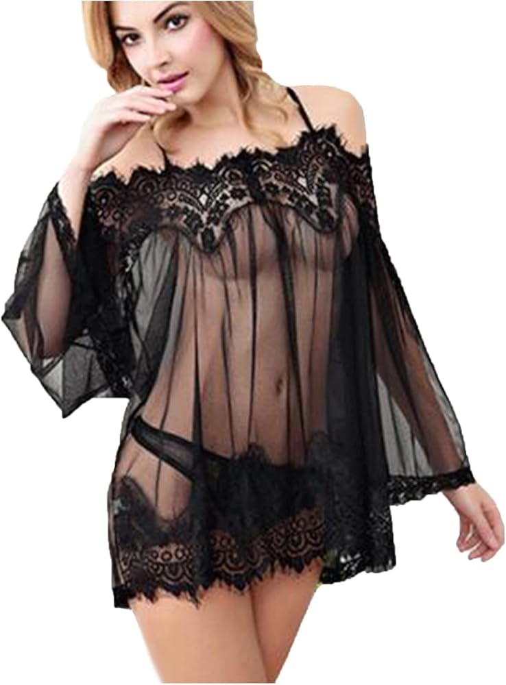 Lace See Through Sexy Lingerie for Women Bodysuit for Sex Naughty Plus Size Sheer Mesh 2 Piece Teddy Lingerie Babydoll Set