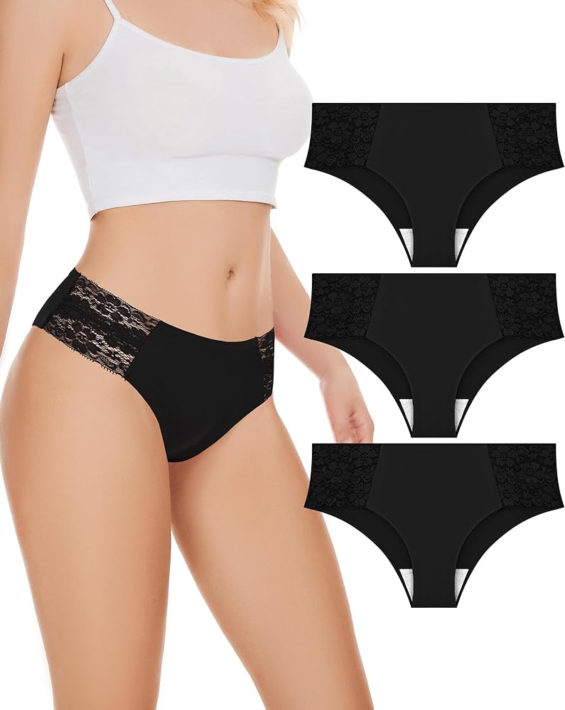 Sunm Boutique Sexy Underwear for Women Seamless No Show Underwear Cheeky Lace Bikini Panties Cute Stretch 3-10 Pack