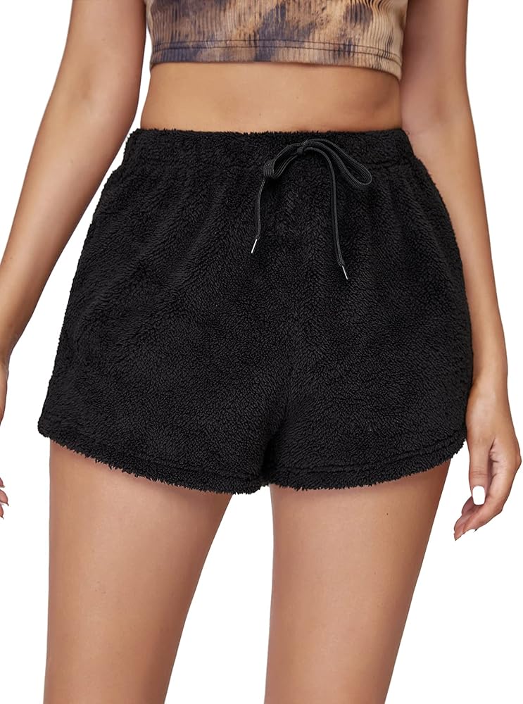 SweatyRocks Women's Casual Fuzzy Pajama Shorts Fleece Lounge Short Pants