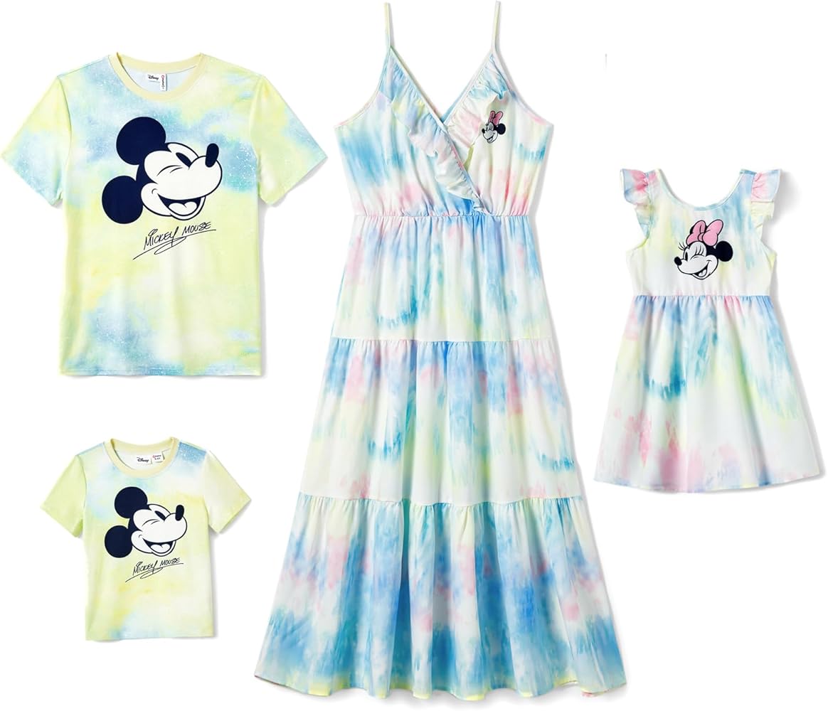 Disney Mickey and Friends Family Vacation Matching Ruffled Cami Dresses and Striped T-Shirts Sets