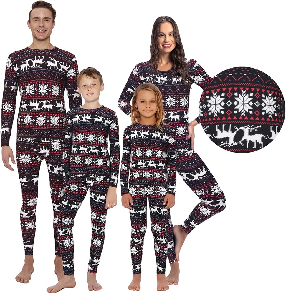 Rocky Christmas Reindeer Thermal Underwear - Pajamas Sets For Full Family (Men, Women, Boys & Girls) Matching Merry Xmas PJs