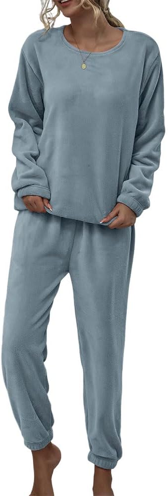 Women's Fleece Pajamas Sets Soft Warm Flannel Sleepwear Long Sleeve 2 Piece Fuzzy Winter PJ Set Ladies Loungewear