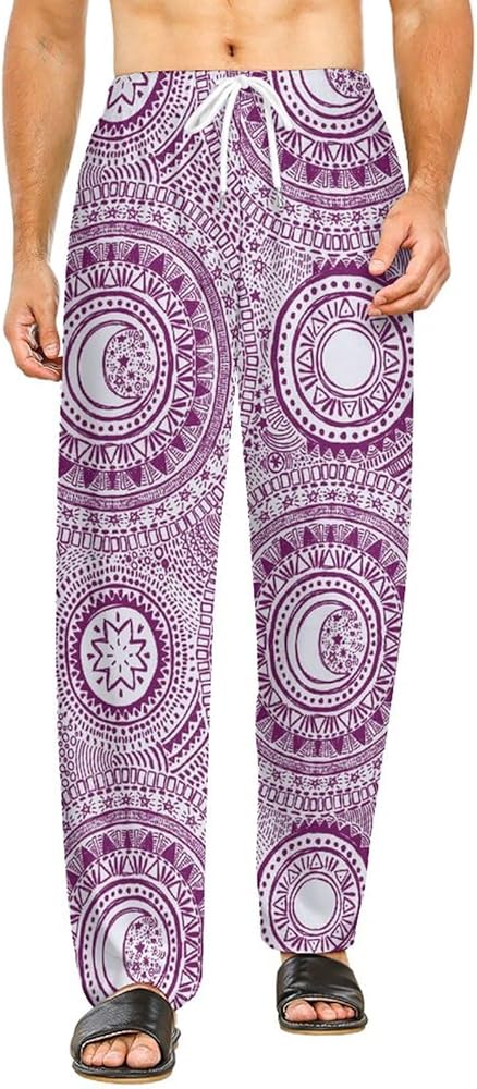 Lilac Mandala Stars And Moons Lounge Pajama Pants Comfy Sleepwear Bottoms Print Sleep Pants for Men Women