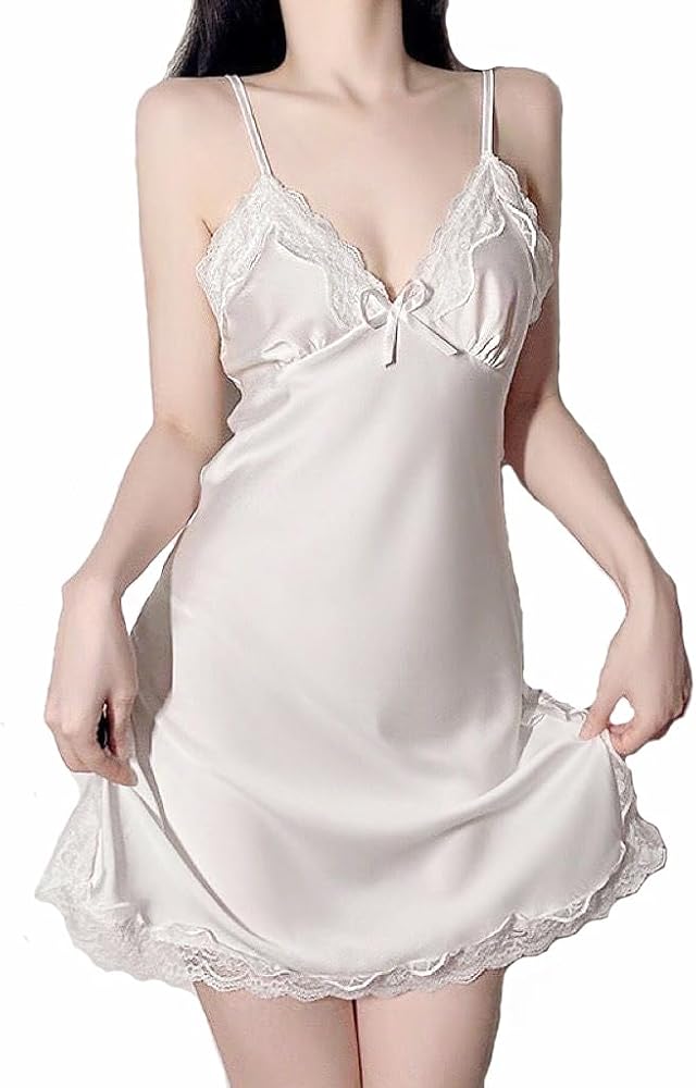 Women's Satin Nightgown Silk Sleeveless Dress V Neck Nightwear Lace Sleepwear