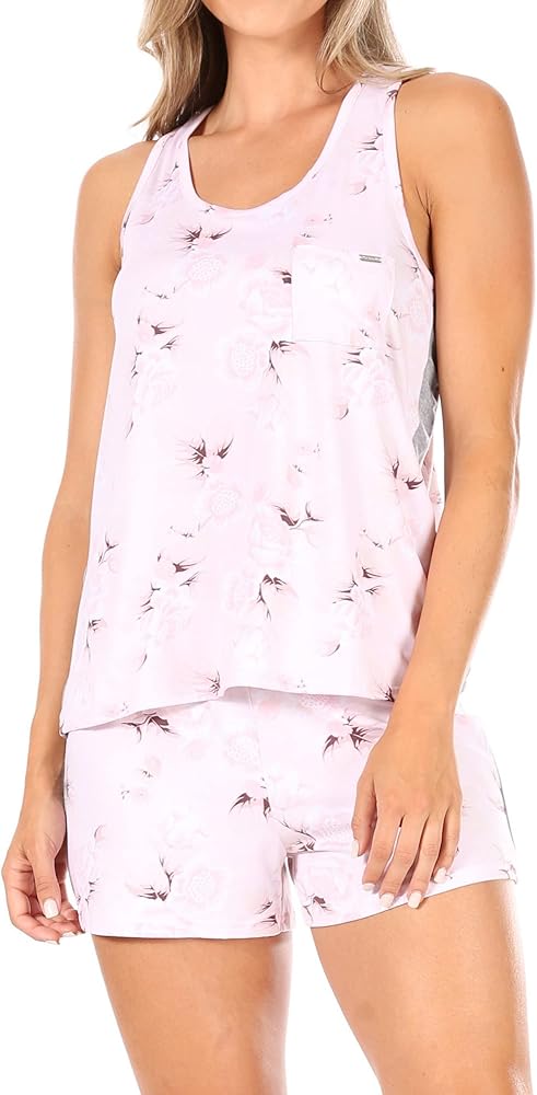 TAHARI Summer Pajamas for Women, Two piece Cami Tank and Tee Shorts Pajama Sets Sleepwear