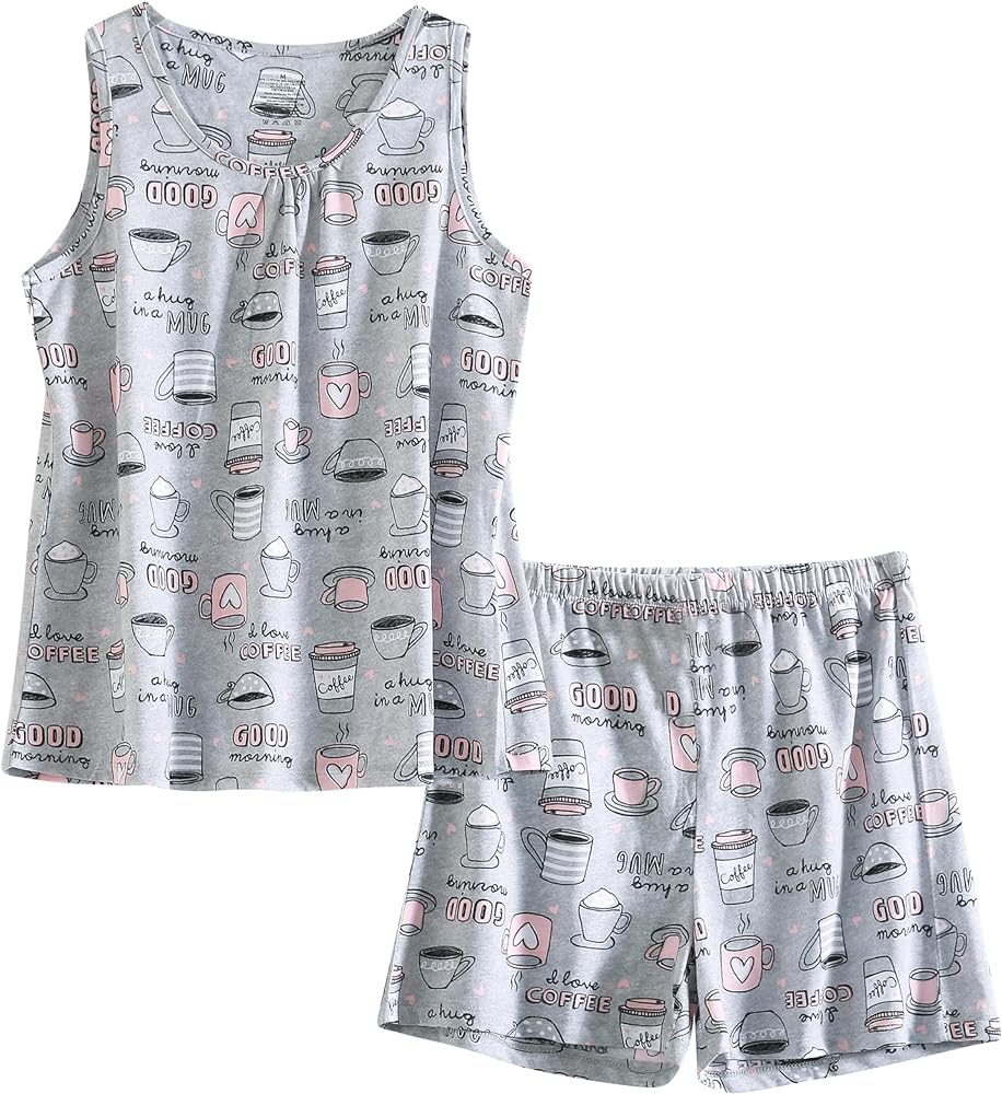 PNAEONG Women Cotton Sleepwear Short Sets Tank&Short Pajamas Sets XTSY208