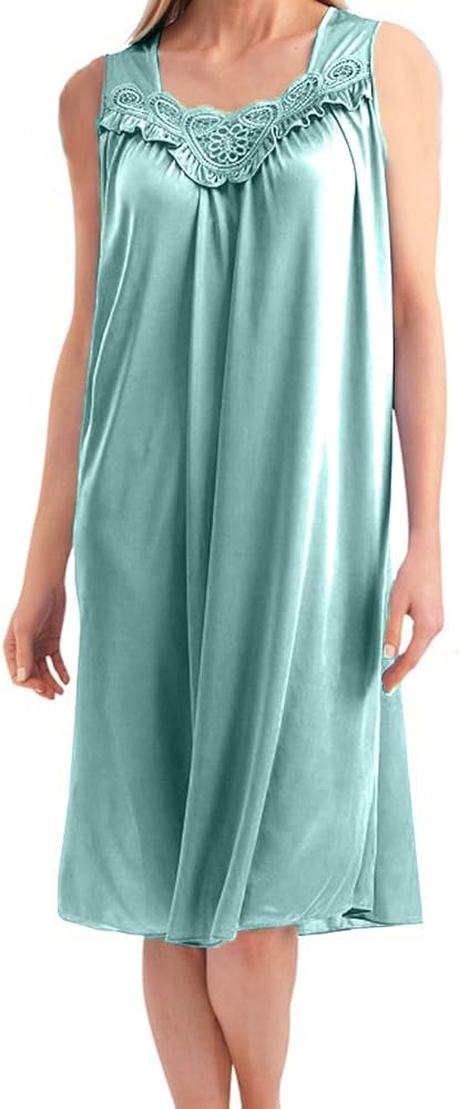 Ezi Satin Nightgowns for Women - Soft & Breathable Knee-Length Night Gowns - Adult Womens Nightgown M - Plus Size