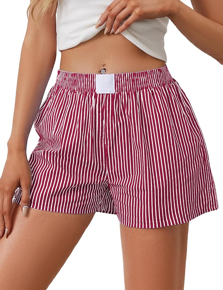 Womens Lounge Shorts Striped Elastic Waist Pajama Shorts Summer Causal Boxers Bottoms Comfy Sleepwear With Pockets