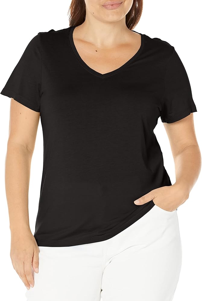 HUE Women's Sleepwell Basic Short Sleeve V-Neck T-Shirt for Lounging Or Sleeping, Made with Temperature Regulating Technology