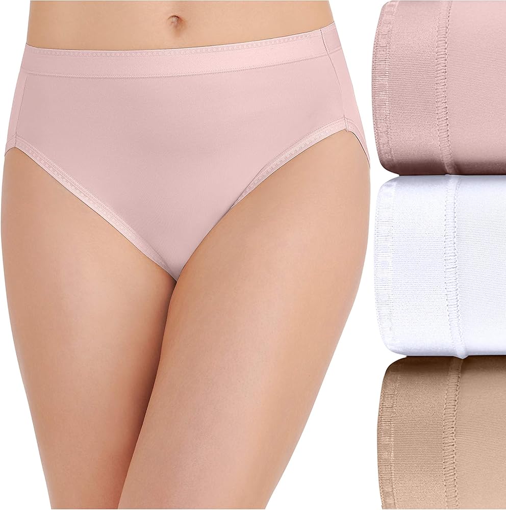 Vanity Fair Women's Comfort Where It Counts No Ride Up Panties, Hi Cut-3 Pack-Quartz/White/Beige, 6