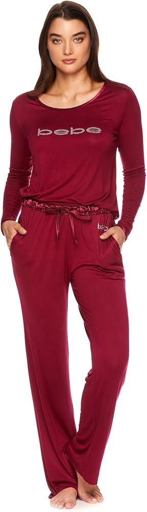 bebe Womens Long Sleeve Shirt and Pajama Pants Lounge Sleepwear Set