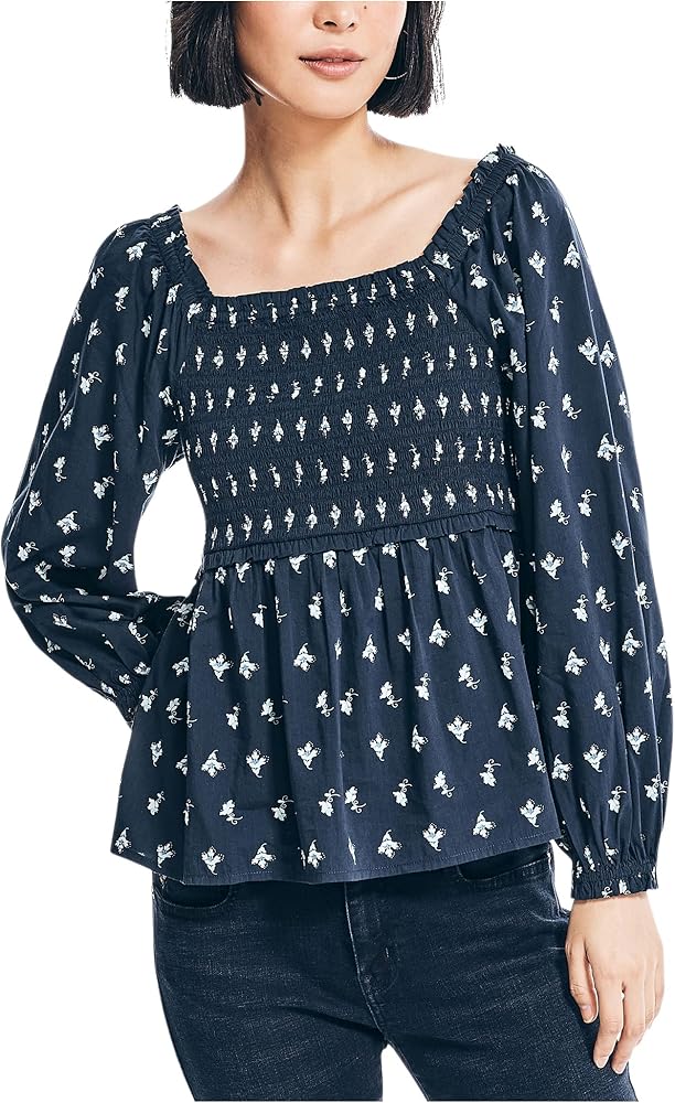 Nautica Women's Sustainably Crafted Printed Square-Neck Top