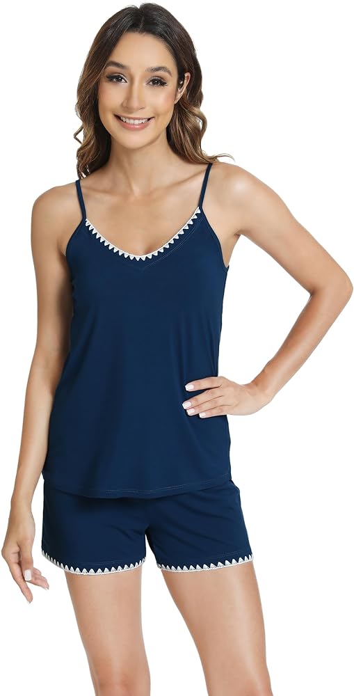 WiWi Viscose from Bamboo Cami Top Pajama Set for Women Sleeveless Tops with Shorts Pjs Sets S-XXL