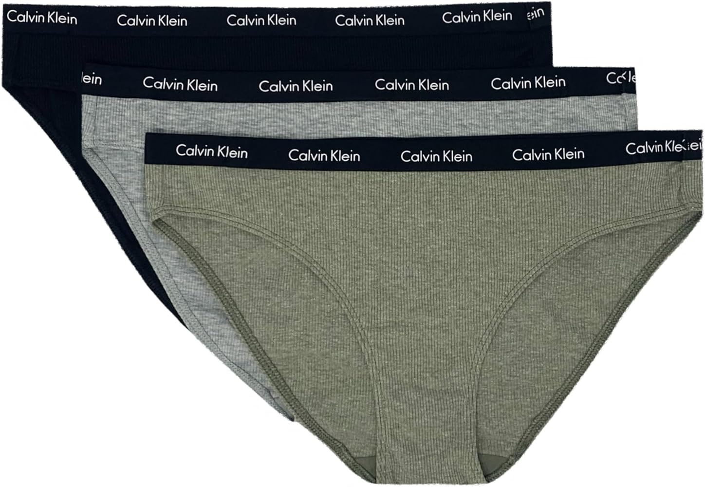 Calvin Klein Women`s 3 Pack Carousel Cotton Bikini Panty (Large, Black(qp2410-301)/Hg_g)