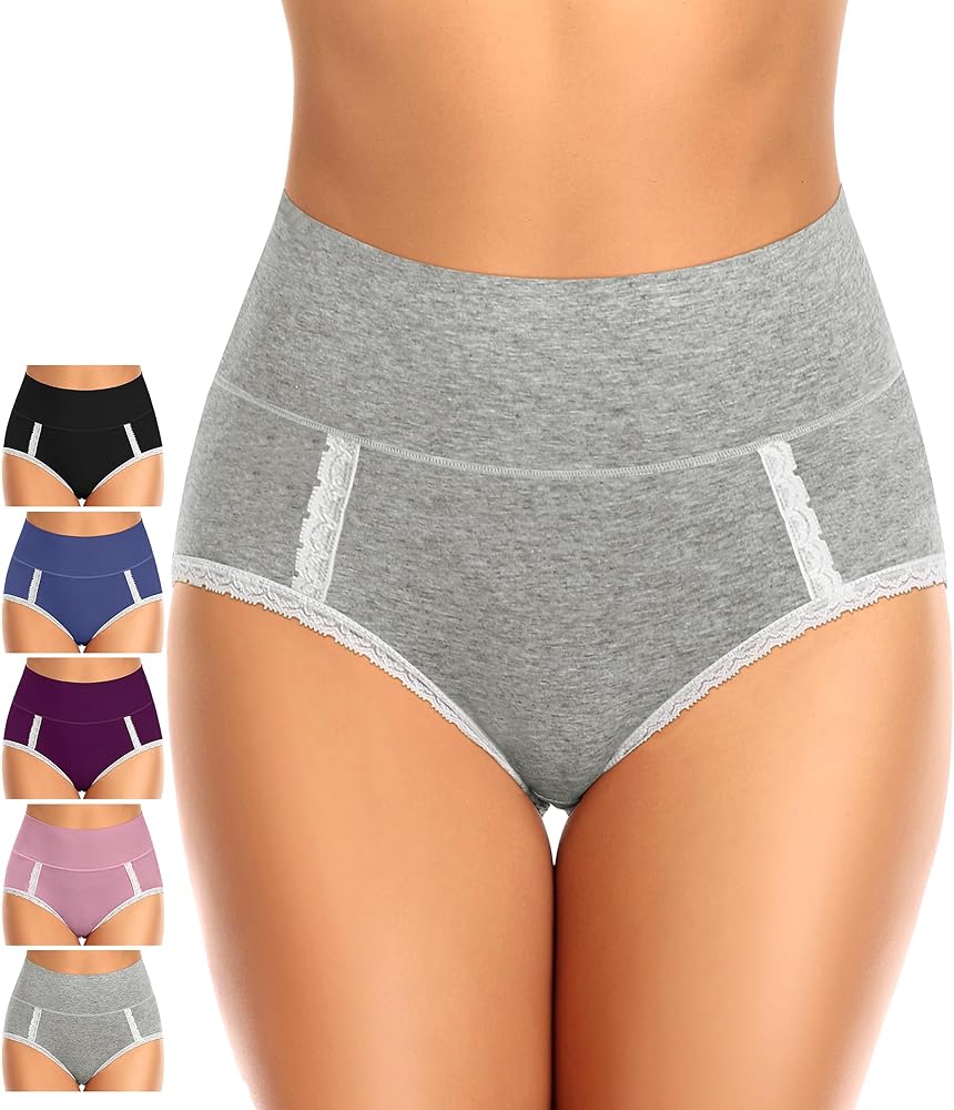 UMMISS Womens Cotton Underwear High Waisted Full Coverage Ladies Panties Postpartum Soft Breathable No Muffin Briefs.