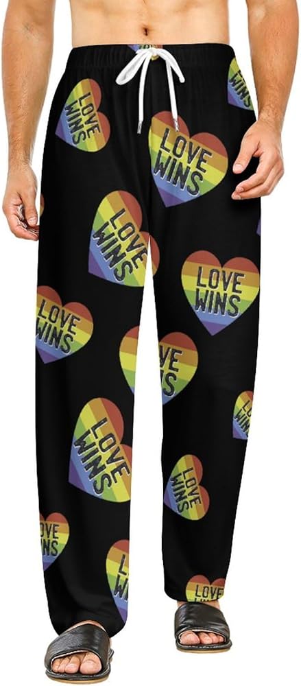 Love Wins Rainbow Heart Lounge Pajama Pants Comfy Sleepwear Bottoms Print Sleep Pants for Men Women