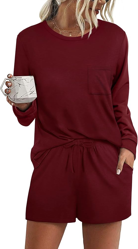 RUBZOOF Women's Pajama Sets with Pockets Casual Crewneck 2 Piece Lounge Sets Sleepwear