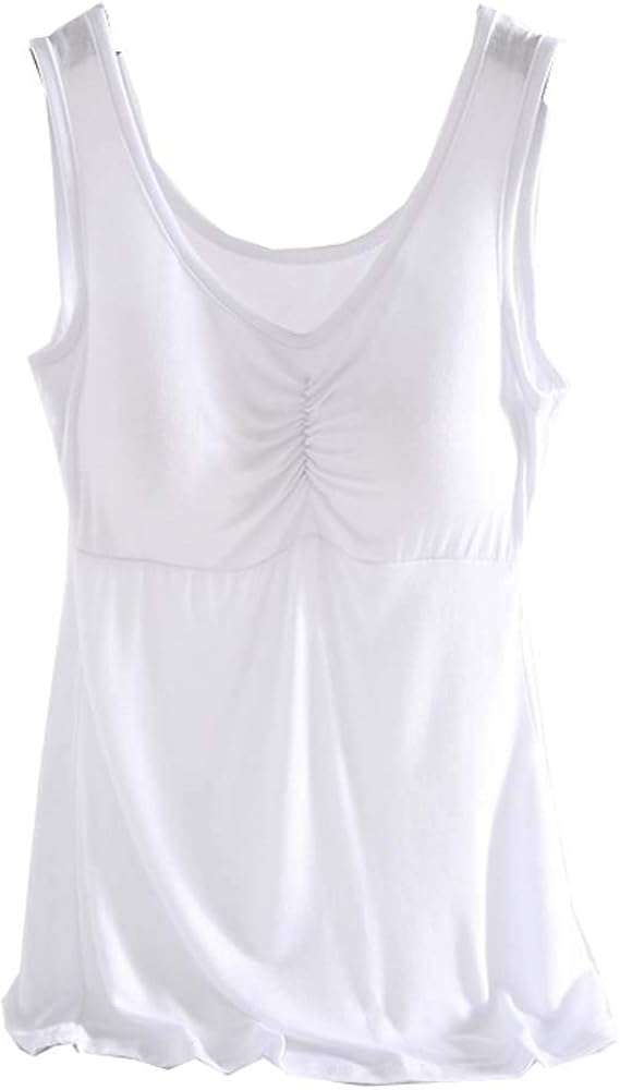 Women's Modal Built-in Bra Padded Tanks Tops Camisole Bra Tops Tee Plus Size Casual Vest