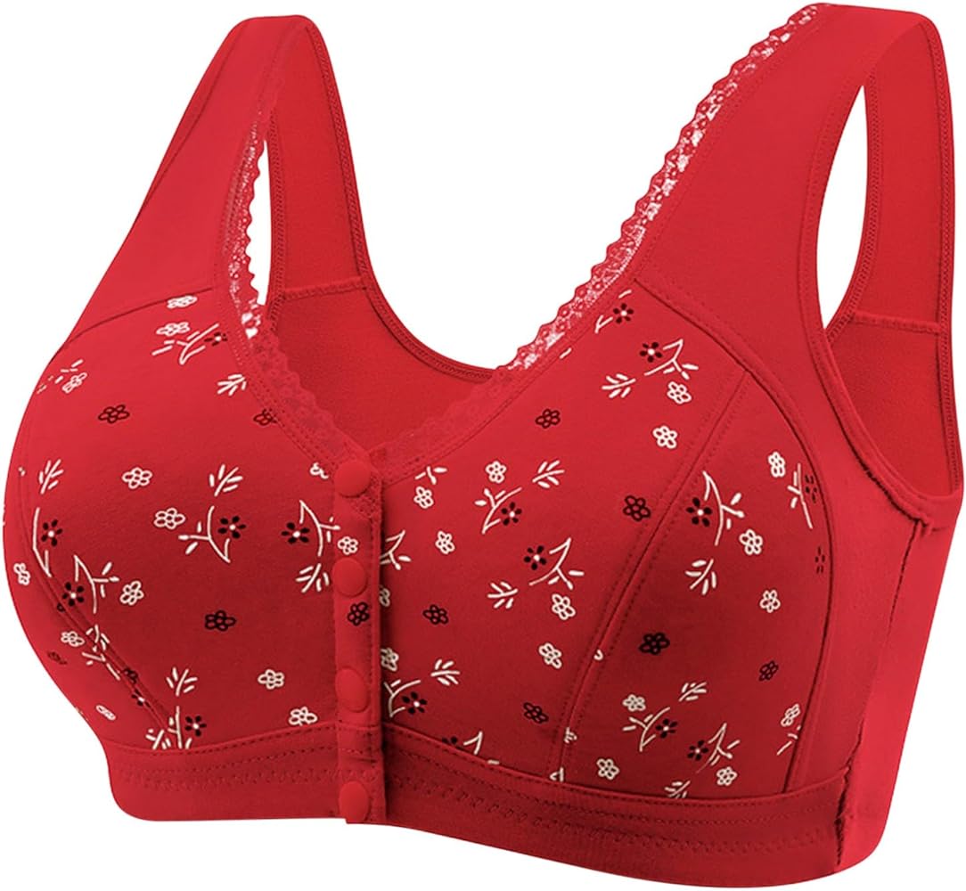 Daisy Bras for Older Women(M-7XL), Soft Breathable Front Button Bra, Full Support Wide Back No Underwire Everyday Bra