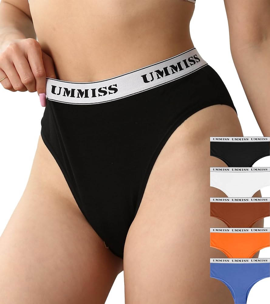 UMMISS High Waisted Cheeky Womens Underwear Cotton Brazilian Panties Soft Breathable Bikini Panties for Women 5 Pack