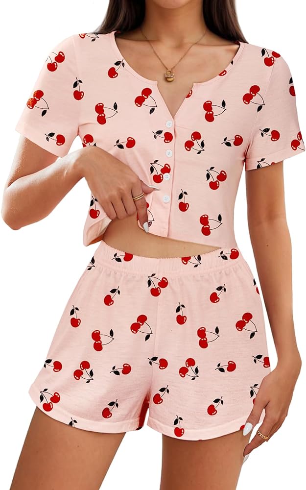 American Trends Pajamas Set for Women 2 Piece Button Down Short Sleeve Pj Set Cute Pajamas Floral Sleepwear loungewear set