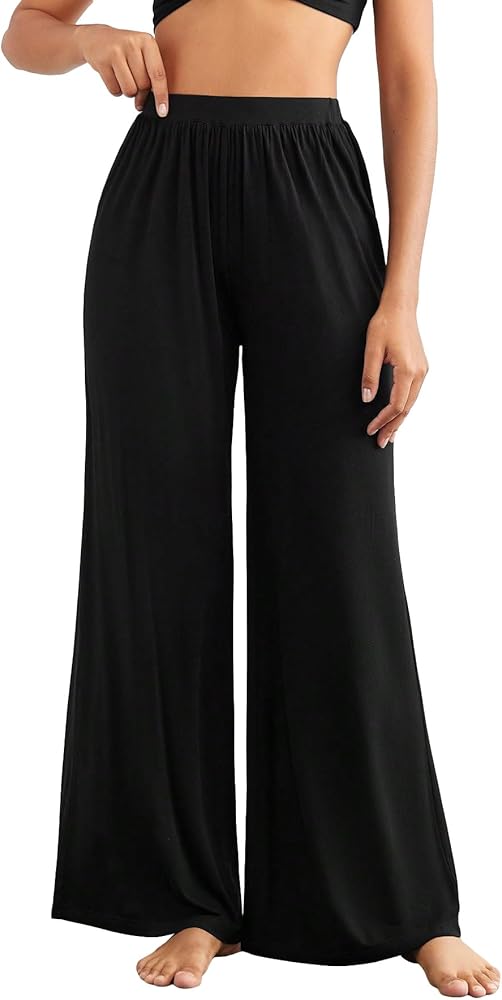 Verdusa Women's Elastic Waist Wide Leg Lounge Pants Pajama Bottoms