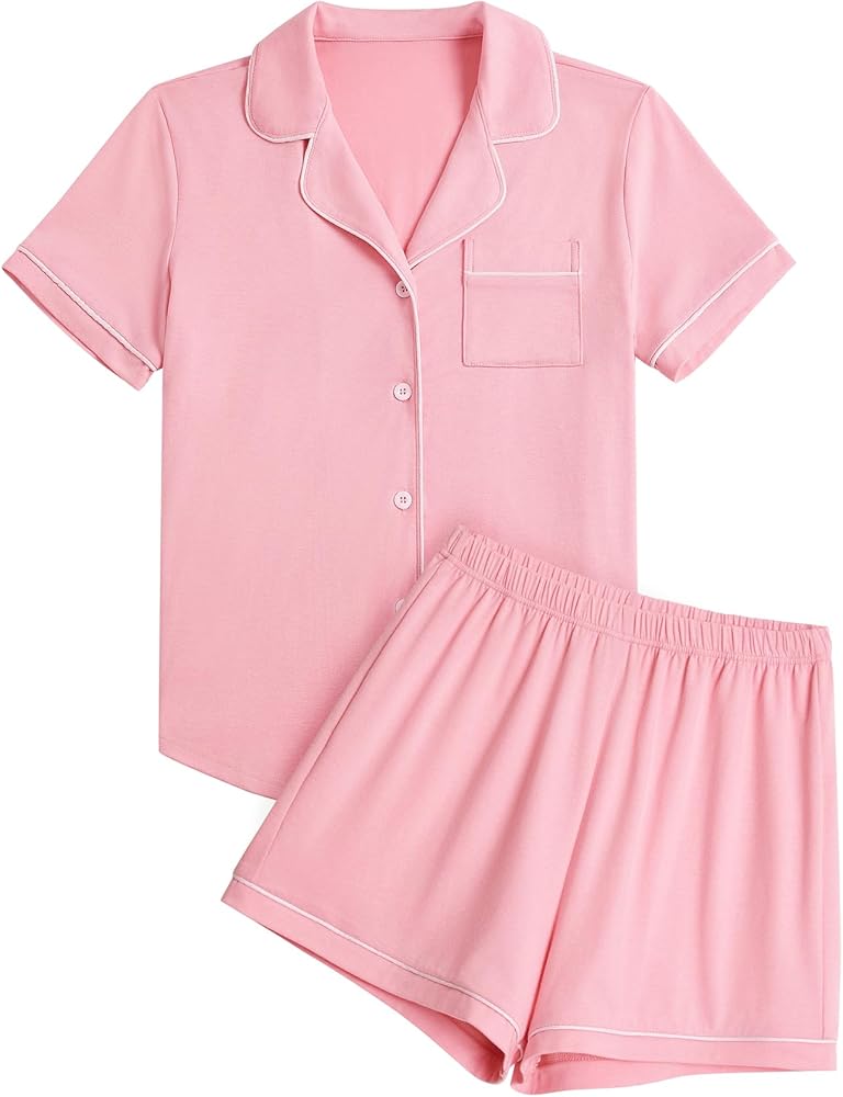 Women's Pajama Sets Button Down Short Sleeve Shirt & Shorts Lounge Sets Nightwear