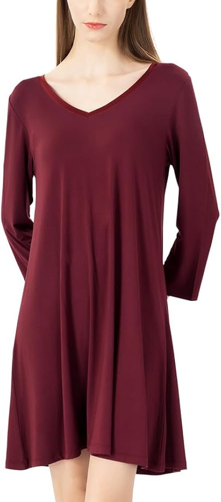 Bamboo Nightgowns for Women Soft Night Shirt Sleepwear Long Sleeve Lightweight Plus Size Sleepshirts