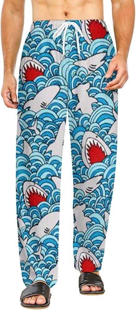 Lovely Cartoon Shark Lounge Pajama Pants Comfy Sleepwear Bottoms Print Sleep Pants for Men Women