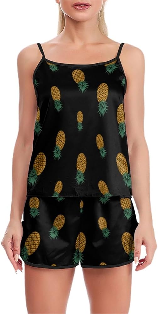 Down Pineapple Pajamas For Women Set Casual Sleeveless Slip Top And Shorts Soft Sleepwear Loungewear