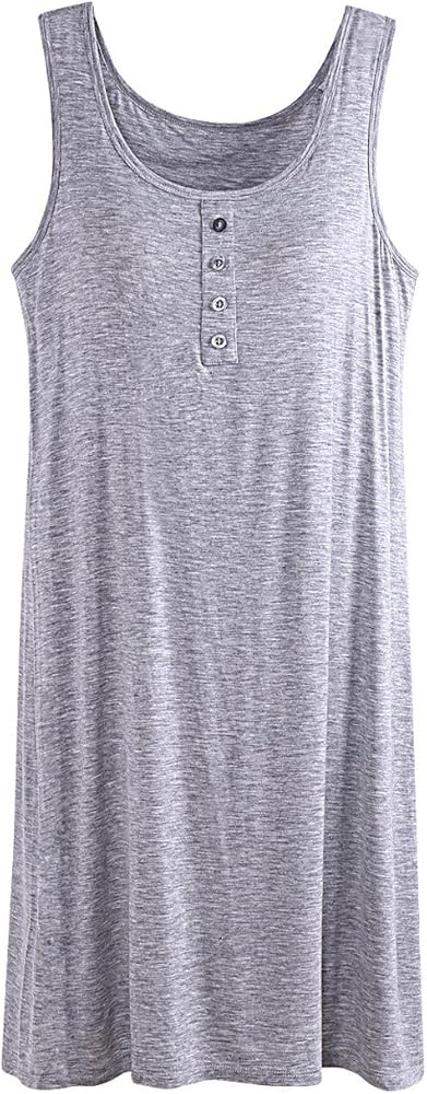 Womens Modal Built in Bra Padded Pajama Strap Camisole Long Tank Tops Shirt Sleepwear Dress Gray US 0