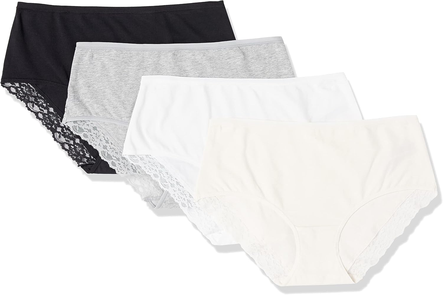 Amazon Essentials Women's Cotton and Lace Midi Brief Underwear, Pack of 4