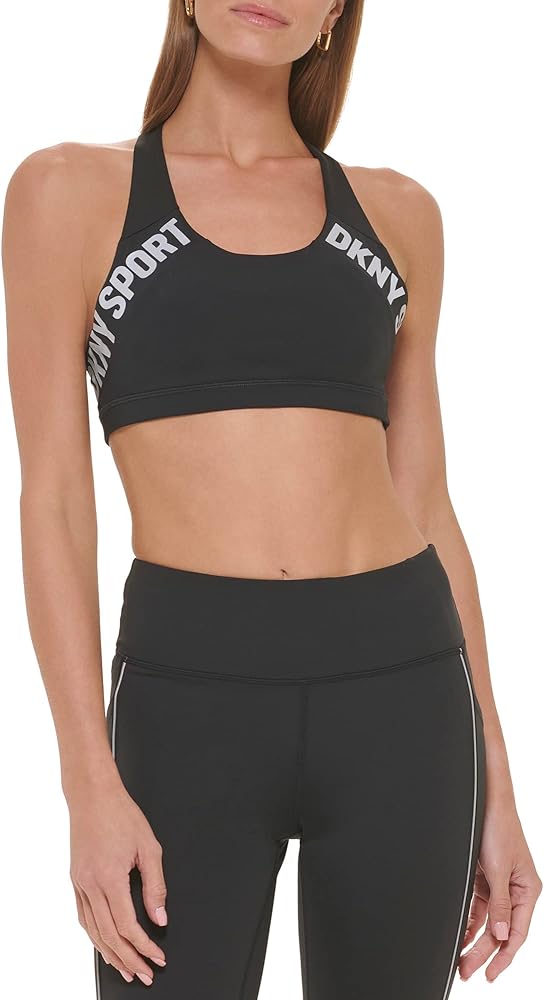 DKNY Women's Removable Cups Low Impact Reflective Logo Bra