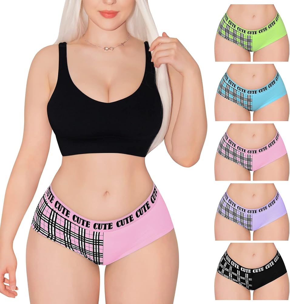 Littleforbig Women's Ladies Soft Cotton Underwear Comfortable Hipster Briefs 5 Pack Panties Set - Cute Punk