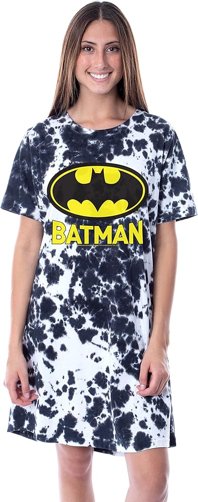 INTIMO DC Comics Batman Womens' Bat Symbol Nightgown Sleep Pajama Shirt Tie-Dye