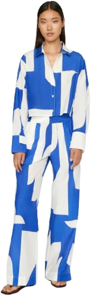 Women's Korean BSY Collored Printed Two-Piece Outfits Ethnic Co-Ord Set (Blue & White) - NYLM_J5907